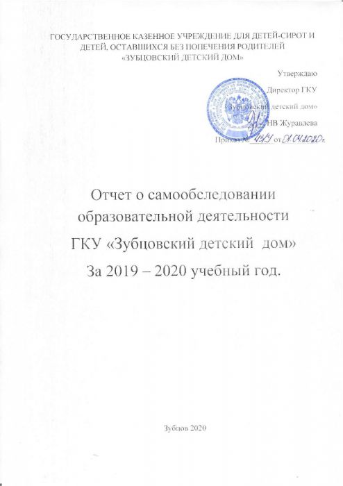 Отчет о самообследовании образовательной деятельности ГКУ «Зубцовский детский дом» За 2019 – 2020 учебный год.